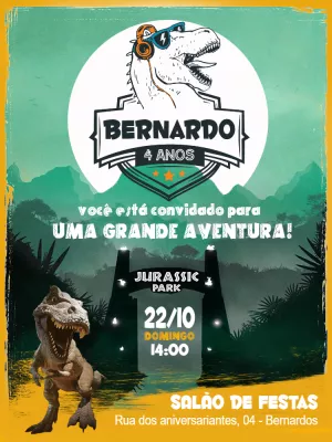 Convite de Aniversário Dinossauro Radical para Editar Online
