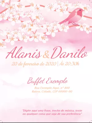 Convite de Casamento Floral com Pássaro para Editar Online