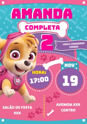 Convite de Aniversário Skye Patrulha Canina para Editar Online