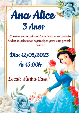 Convite Aniversário Branca de Neve para Editar Online