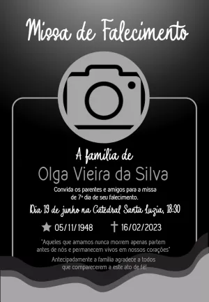 Convite Missa de Falecimento com Foto para Editar Online