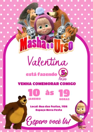 Convite Aniversário Masha e o Urso para Editar Online