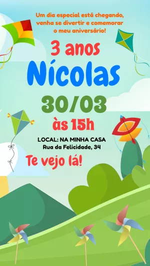 Convite de Aniversário Infantil Pipa para Editar Online