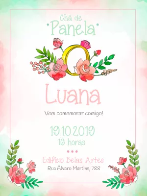 Convite Chá de Panela Floral Aquarela para Editar Online