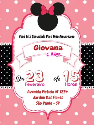 Convite Aniversário Minnie Rosa para Editar Online