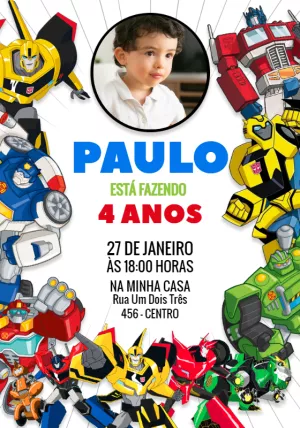 Convite Aniversário Transformers com Foto para Editar Online