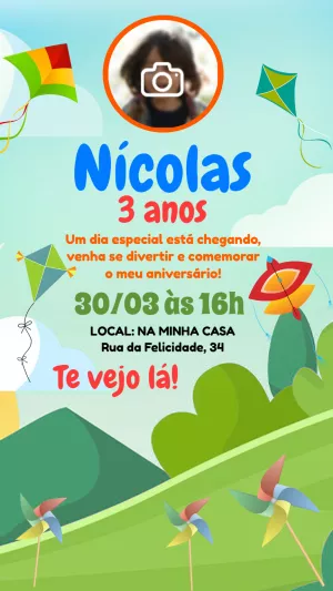 Convite Aniversário Pipa com Foto para Editar Online