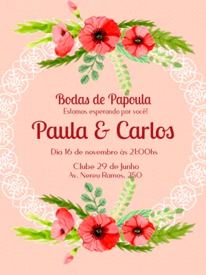 Convite Bodas de Papoula Floral para Editar Online
