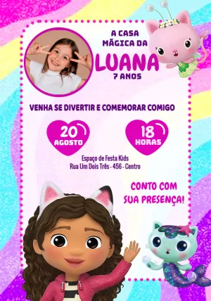 Convite Aniversário A Casa Mágica da Gabby com Foto para Editar