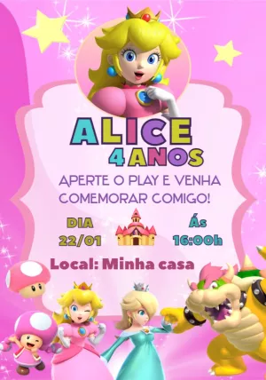 Convite de Aniversário Princesa Peach Super Mario para Editar