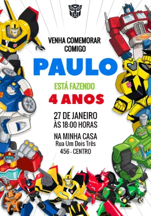 Convite de Aniversário Transformers para Editar Online