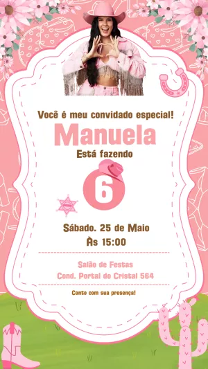 Convite Aniversário Boiadeira Ana Castela para Editar Online