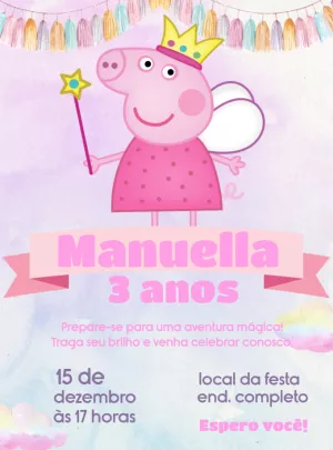 Convite Aniversário Peppa Pig Fada Rosa para Editar Online