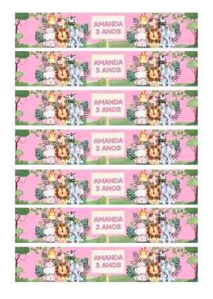 Rótulo de Garrafa Safari Rosa Menina para Editar Online