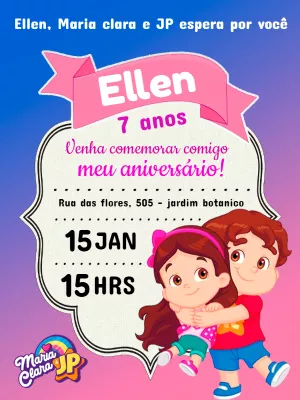 Convite de Aniversário Maria Clara e JP para Editar Online