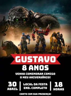 Convite de Aniversário Transformers para Editar Online