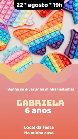 Convite Aniversário Pop It Colorido para Editar Online