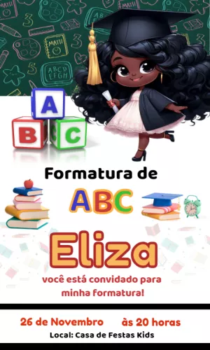Convite Formatura ABC Menina Negra para Editar Online