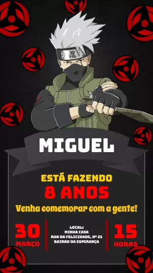 Convite Aniversário Kakashi Naruto para Editar Online