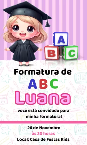 Convite Formatura ABC Menina Rosa Editável Online