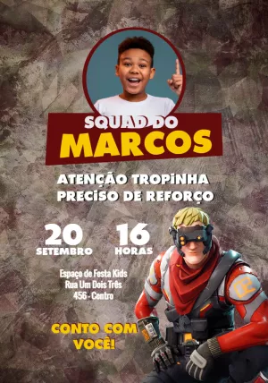 Convite Aniversário Fortnite com Foto para Editar Online