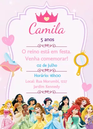 Convite de Aniversário Princesas Disney para Editar Online