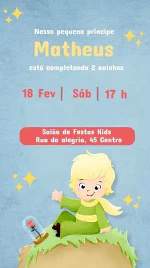 Convite Aniversário Pequeno Príncipe para Editar Online