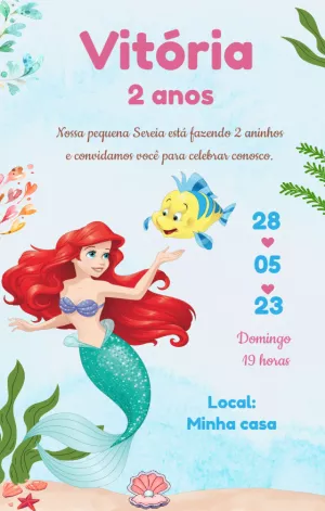 Convite Aniversário A Pequena Sereia Ariel para Editar Online