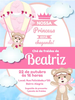 Convite Chá de Bebê Ursinha Baloeira para Editar Online
