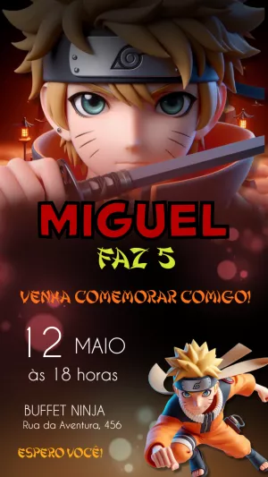 Convite de Aniversário Naruto para Editar Online