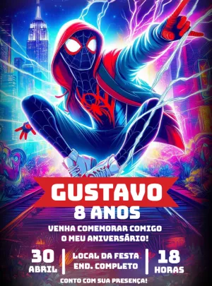 Convite de Aniversário Spider-Man Miles Morales para Editar Online