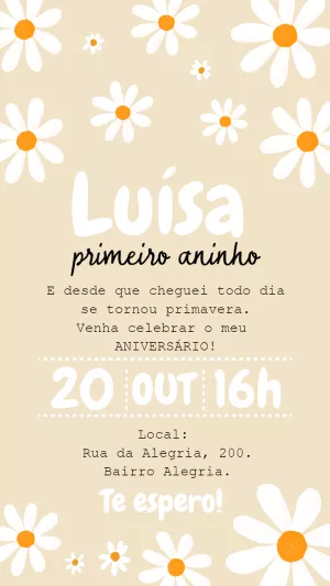 Convite de Aniversário Margaridas Delicadas para Editar Online
