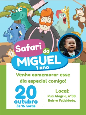 Convite Aniversário Mundo Bita Safari com Foto para Editar