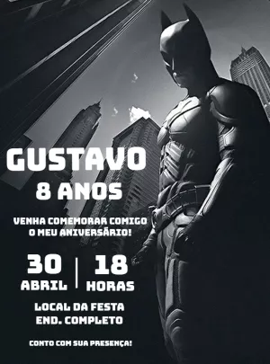 Convite de Aniversário Batman para Editar e Imprimir Online