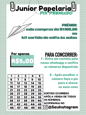 Rifa Pix Premiado para Papelaria: Crie e Edite Online