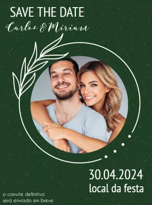 Convite Save the Date Casamento Verde com Foto para Editar