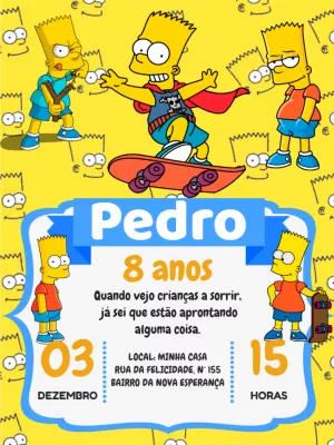 Convite de Aniversário Simpsons com Bart para Editar Online