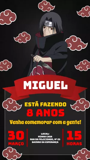 Convite de Aniversário Itachi Naruto para Editar Online