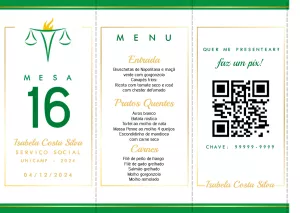 Menu de Mesa Formatura Serviço Social para Editar Online