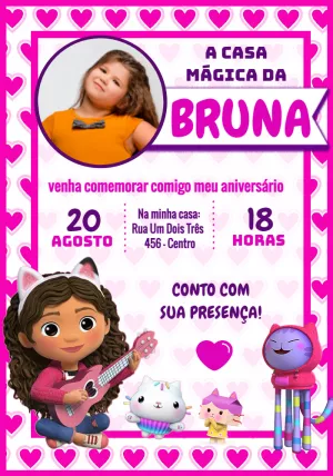 Convite de Aniversário A Casa Mágica da Gabby com Foto para Editar