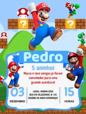 Invito di compleanno Super Mario – Statico – Pedro Henrique