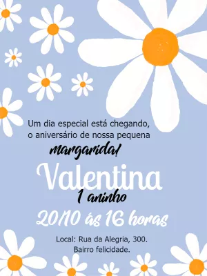 Convite Aniversário Margaridas Delicadas para Editar Online