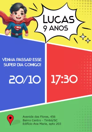 Convite de Aniversário Super-Herói para Editar Online