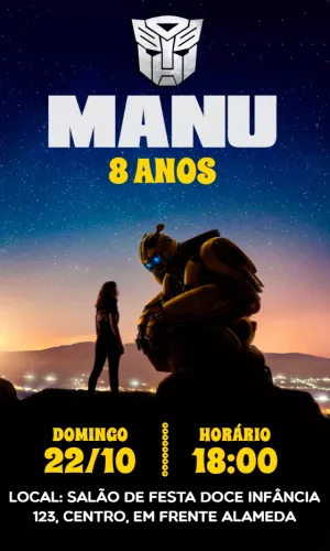 Convite de Aniversário Bumblebee Transformers para Editar