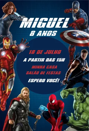 Convite de Aniversário Vingadores para Editar Online