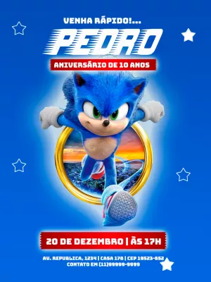 Convite de Aniversário Sonic para Editar Online Facilmente