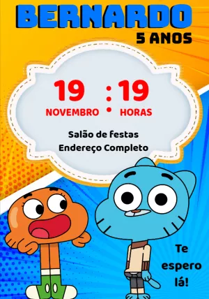 Convite de Aniversário Gumball com Darwin para Editar Online