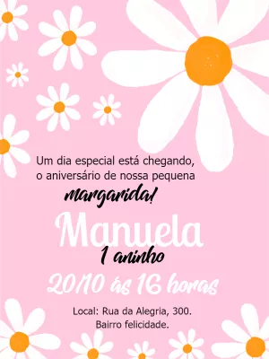Convite Aniversário Jardim de Margaridas Rosa para Editar Online