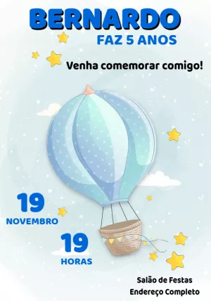 Convite de Aniversário Infantil Tema Balão para Editar Online