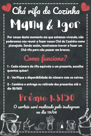 Convite Chá Rifa de Cozinha Quadro Negro para Editar Online